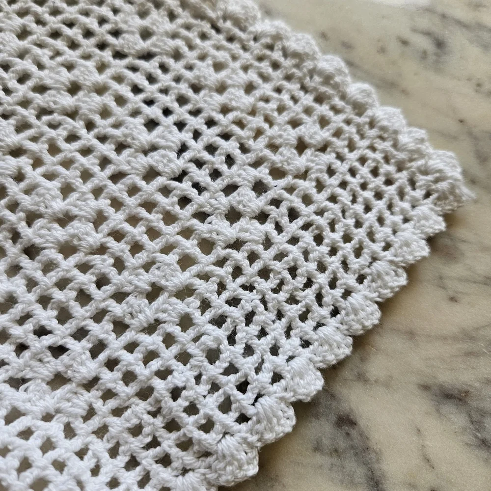 Vintage Handmade White Cotton Crochet Table Runner